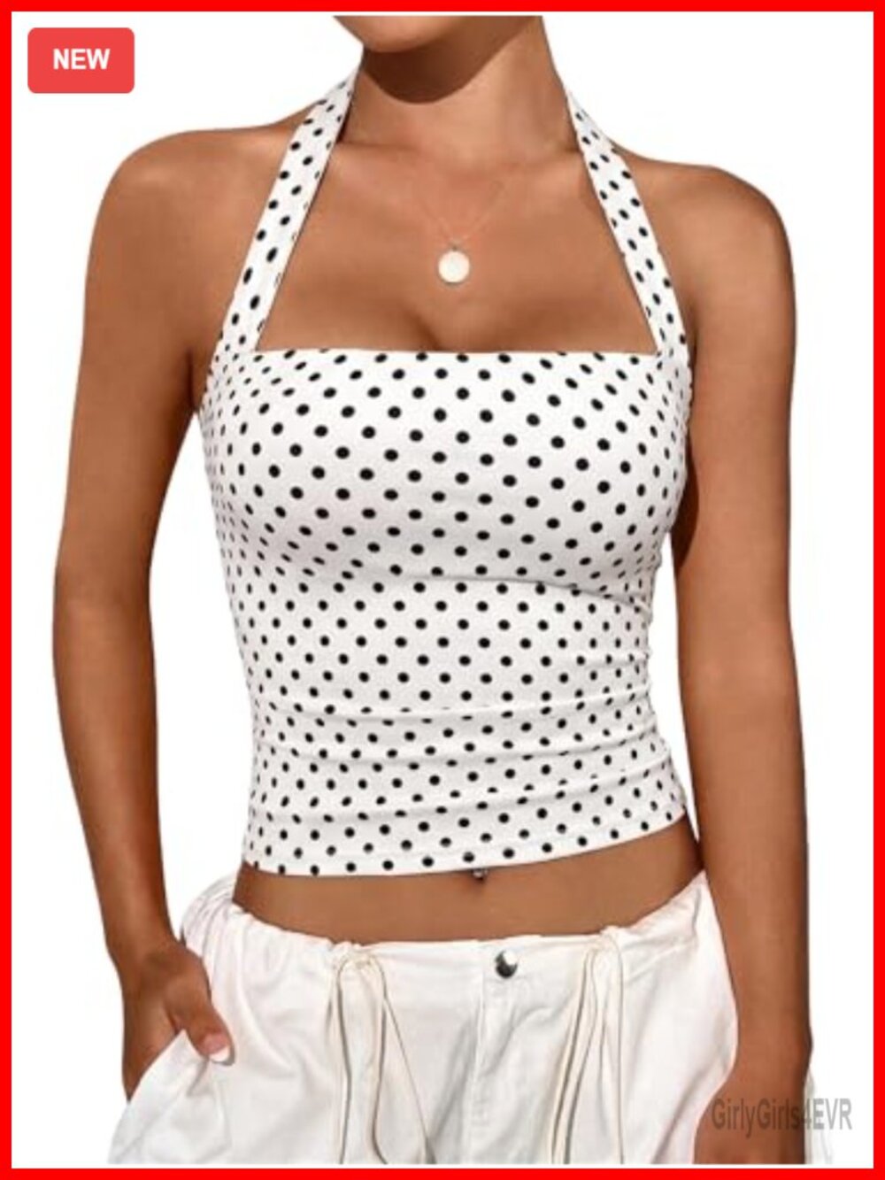 Polka Dot Halter Crop Tank Top Sleeveless Backless Y2K